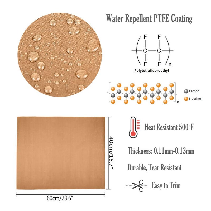 FoRapid PTFE Teflon Sheet, Non-Stick Oven Liners, Barbecue Grill Mat Baking Sheet Reusable Washable - Use Up to 500â„‰ Craft Mat for Baking Cooking BBQ Grilling Roasting 16x24"/40x60cm 3 Pack - Image 4